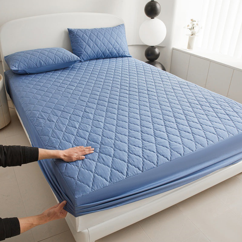 HKM-552403 Diamond Lattice Quilted Waterproof Mattress Protector Set with Pillowcase - Solid Color, Various Sizes