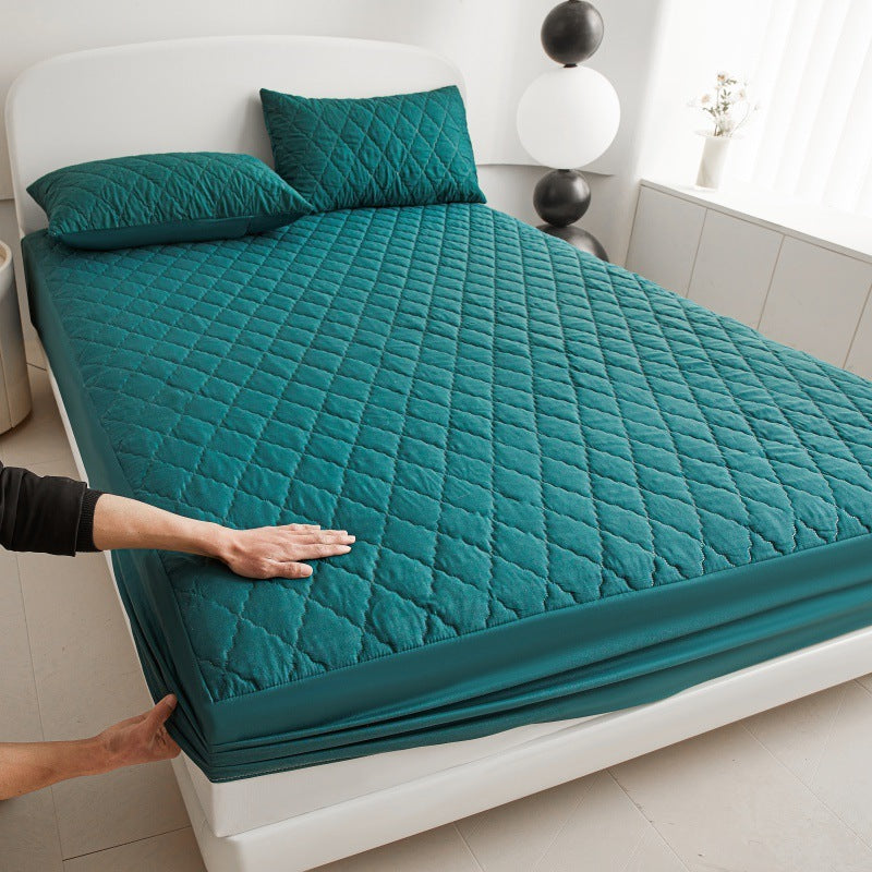 HKM-552403 Diamond Lattice Quilted Waterproof Mattress Protector Set with Pillowcase - Solid Color, Various Sizes