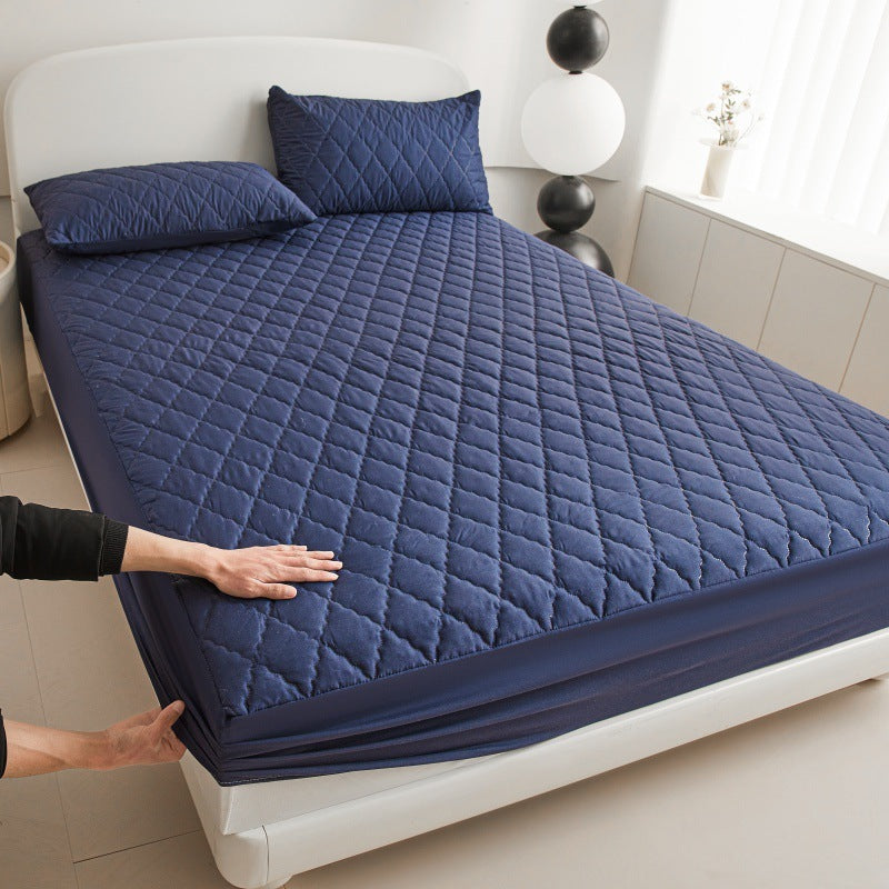 HKM-552403 Diamond Lattice Quilted Waterproof Mattress Protector Set with Pillowcase - Solid Color, Various Sizes