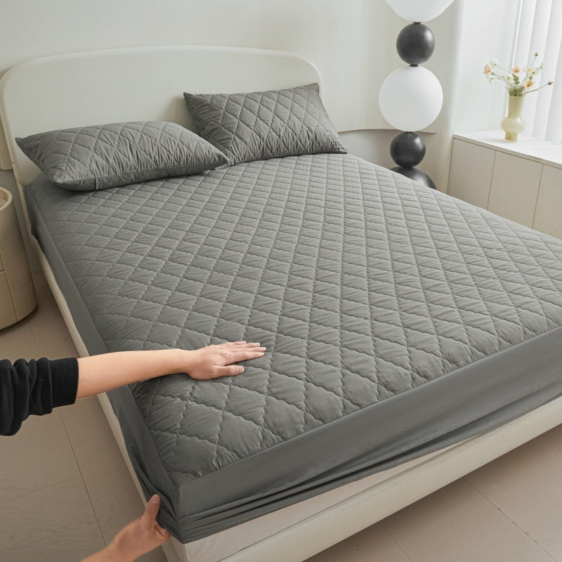 HKM-552403 Diamond Lattice Quilted Waterproof Mattress Protector Set with Pillowcase - Solid Color, Various Sizes