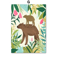 HKM-552403 Tropical Jungle Koala and Tiger Leopard Flower Canvas Wall Art