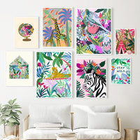 HKM-552403 Tropical Jungle Koala and Tiger Leopard Flower Canvas Wall Art
