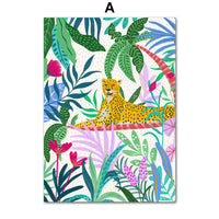 HKM-552403 Tropical Jungle Koala and Tiger Leopard Flower Canvas Wall Art