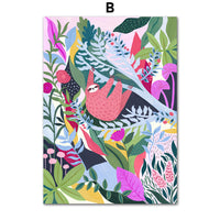 HKM-552403 Tropical Jungle Koala and Tiger Leopard Flower Canvas Wall Art
