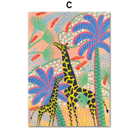 HKM-552403 Tropical Jungle Koala and Tiger Leopard Flower Canvas Wall Art