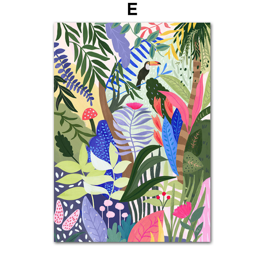 HKM-552403 Tropical Jungle Koala and Tiger Leopard Flower Canvas Wall Art