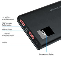 HKM-552659 Portable 10000mAh Power Bank with 22.5W Fast Charging, PD QC 3.0, LED Display, Compatible with iPhone and Samsung Devices