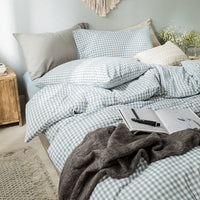 HKM-552723 Beige Plaid Washed Cotton Bedding Set – 4-Piece Quilt Cover for Double & Single Beds