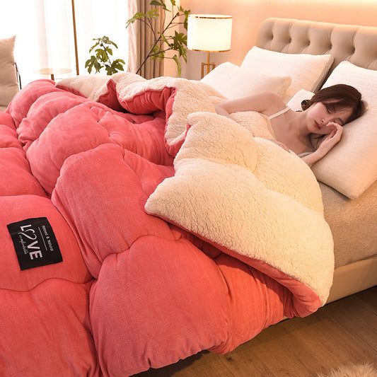 HKM-552723 Thick Lambskin Winter Duvet Insert with Double-Sided Velvet Lambswool Quilt