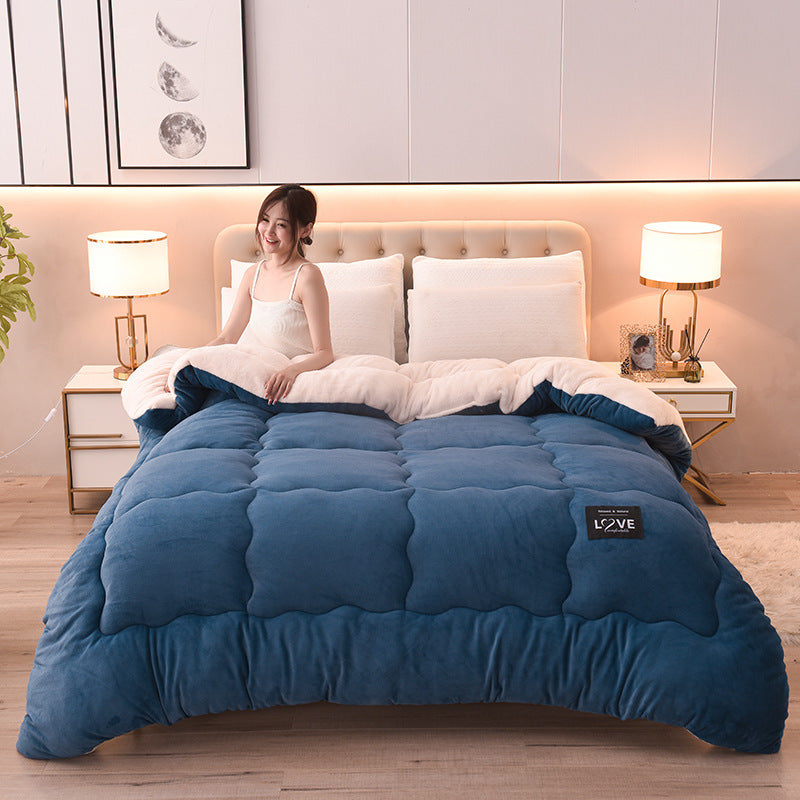 HKM-552723 Thick Lambskin Winter Duvet Insert with Double-Sided Velvet Lambswool Quilt