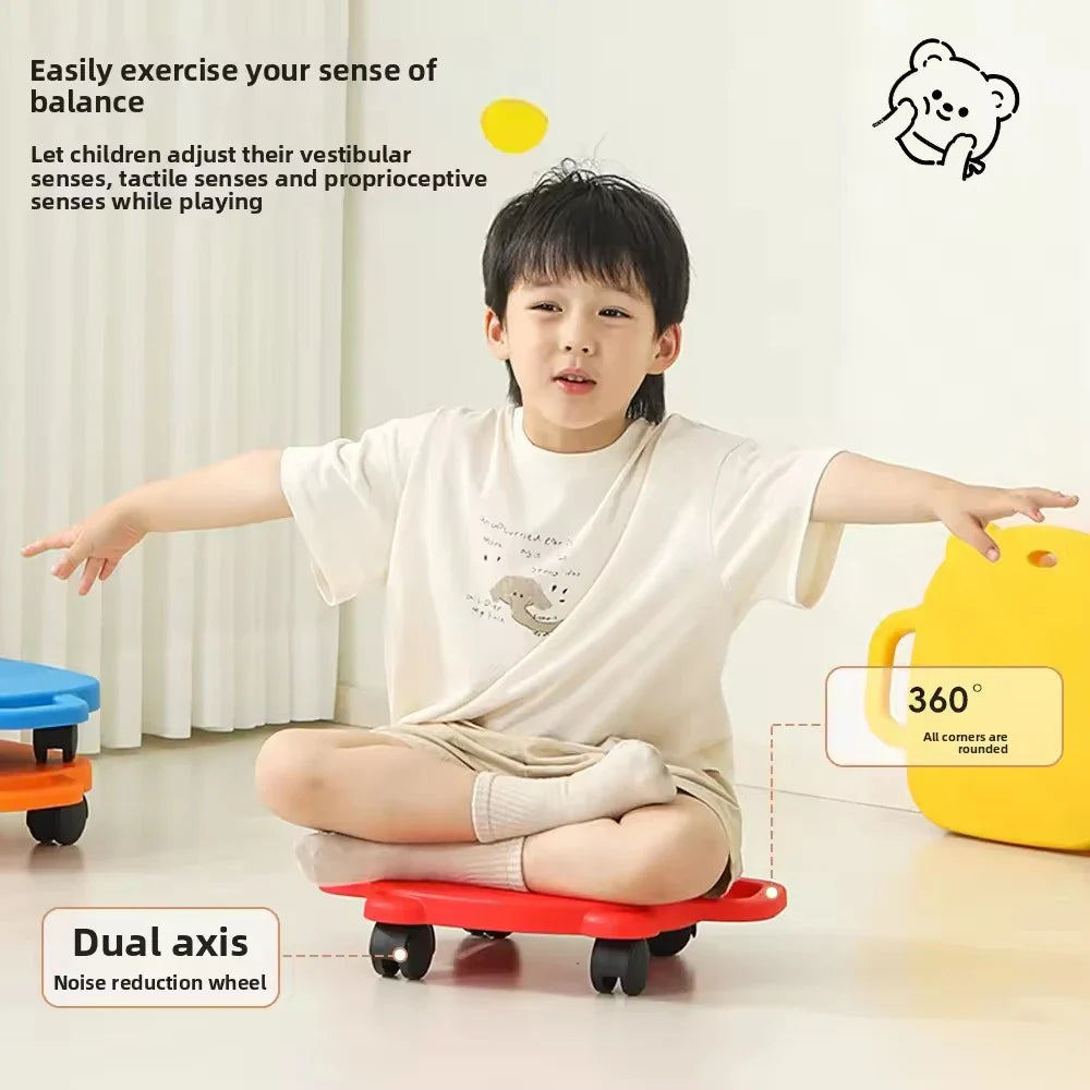 HKM-552979 Four-Wheel Balance Scooter for Sensory Training and Coordination - Children's Seated Skateboard with Silent Wheels