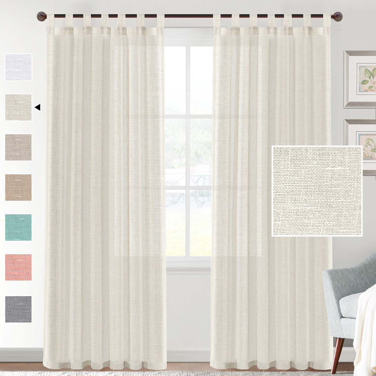 HKM-553107 Transparent Linen Yarn Curtain Window Screen - Semi-Sunshade in Various Colors and Styles