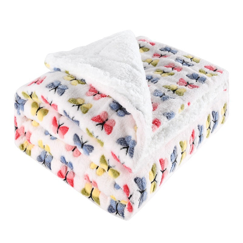 KTX-553363 Double-Sided Thickened Flannel Lamb Wool Composite Blanket - Geometric and Floral Prints in Various Colors