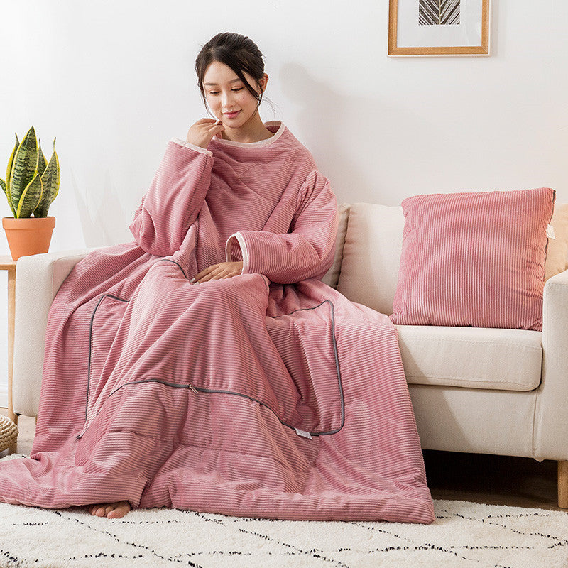 HKM-553363 Magic Velvet Lazy Quilt - Solid Color Thermal Blanket for Autumn and Winter, Various Sizes Available