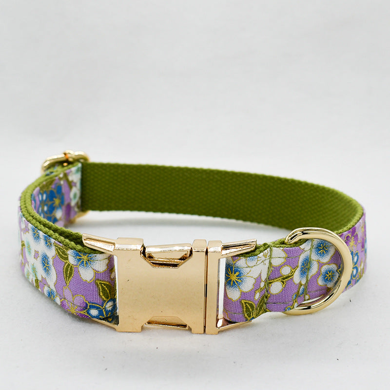 HKM-553427 Fashionable Cotton Dog Leash and Collar Set with Bow Design