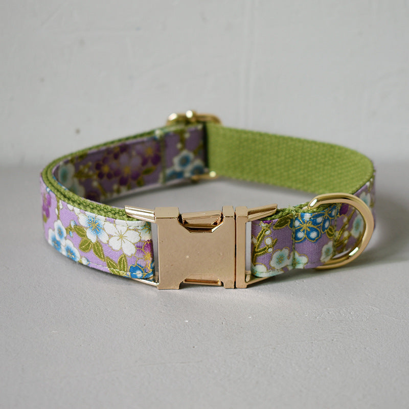 HKM-553427 Fashionable Cotton Dog Leash and Collar Set with Bow Design