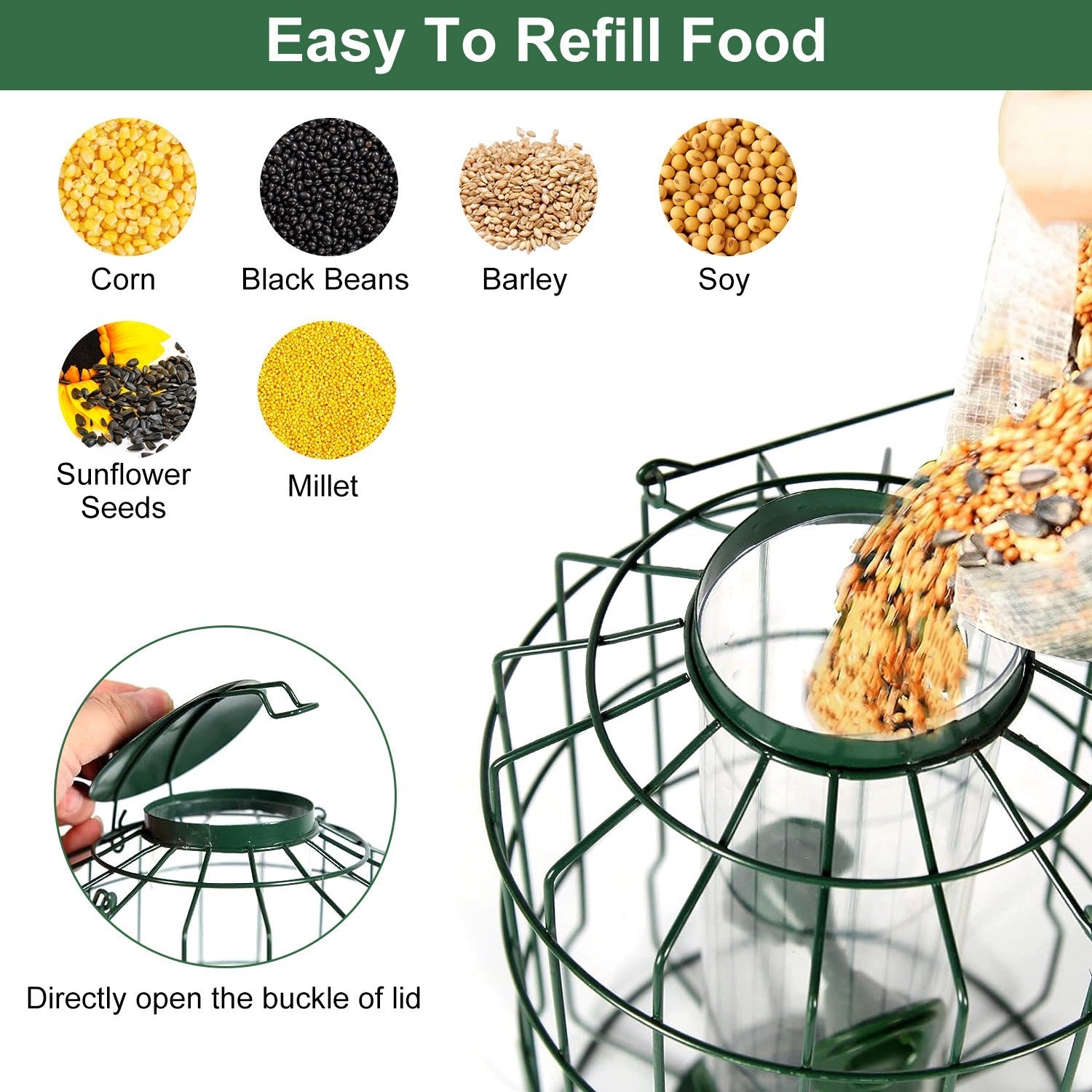 HKM-553491 Squirrel-Proof Outdoor Bird Feeder with 4 Feeding Ports for Small Songbirds