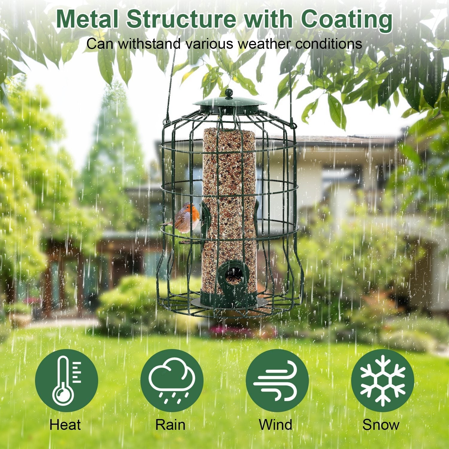 HKM-553491 Squirrel-Proof Outdoor Bird Feeder with 4 Feeding Ports for Small Songbirds