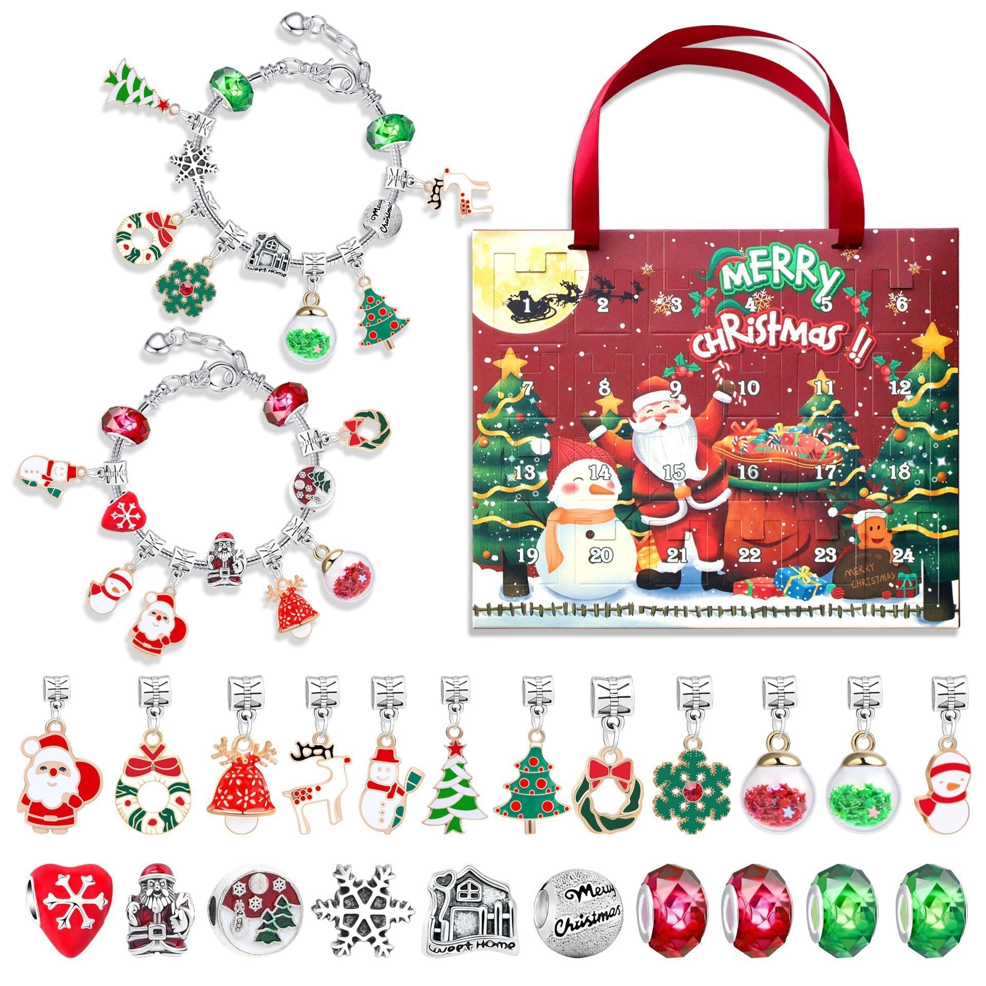 HKM-553683 24-Grid Christmas Countdown Calendar with Handmade Bracelet Gift Box for Children