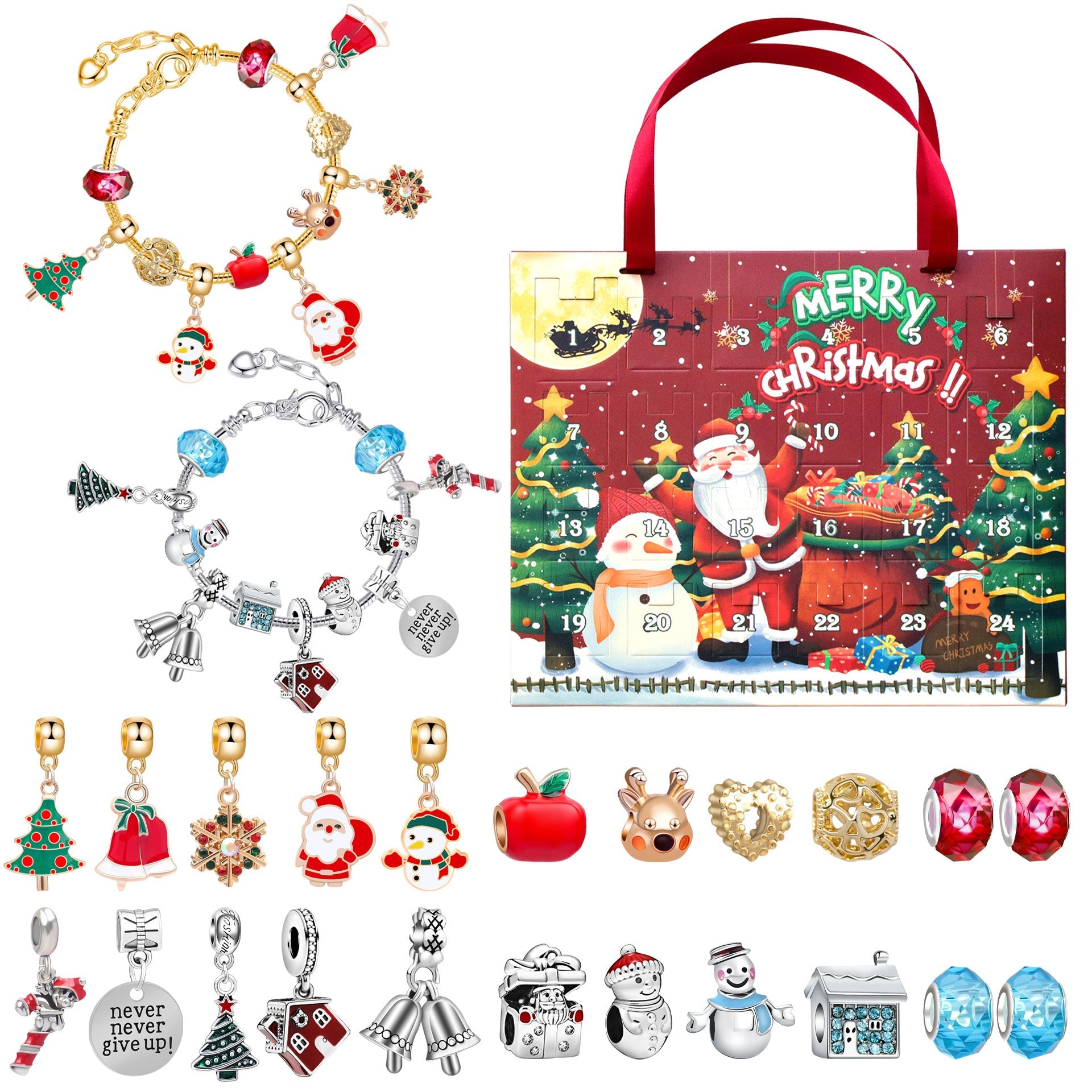 HKM-553683 24-Grid Christmas Countdown Calendar with Handmade Bracelet Gift Box for Children