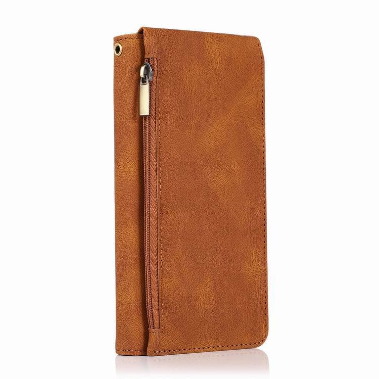 HKM-553811 Leather Wallet Phone Case - Solid Color Zipper Bag with Card Holder for Mobile Devices