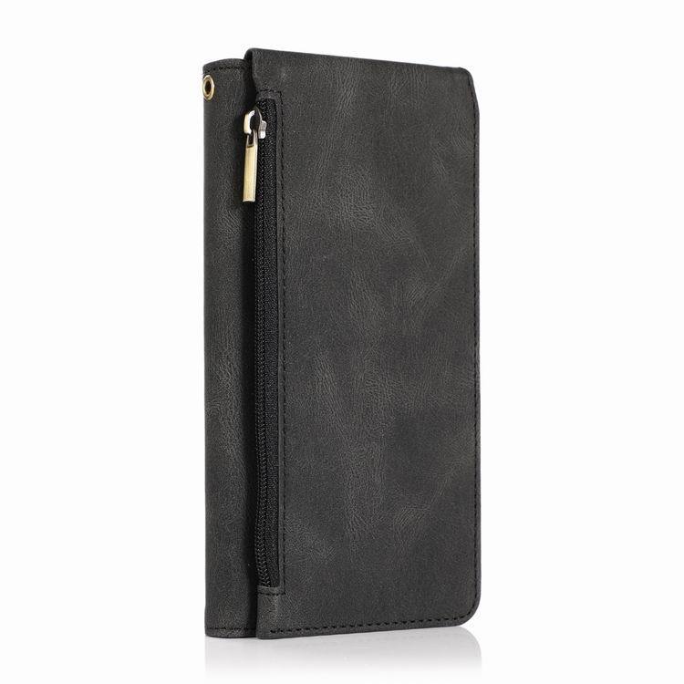 HKM-553811 Leather Wallet Phone Case - Solid Color Zipper Bag with Card Holder for Mobile Devices