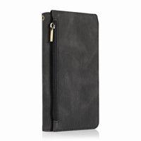 HKM-553811 Leather Wallet Phone Case - Solid Color Zipper Bag with Card Holder for Mobile Devices