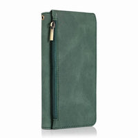 HKM-553811 Leather Wallet Phone Case - Solid Color Zipper Bag with Card Holder for Mobile Devices