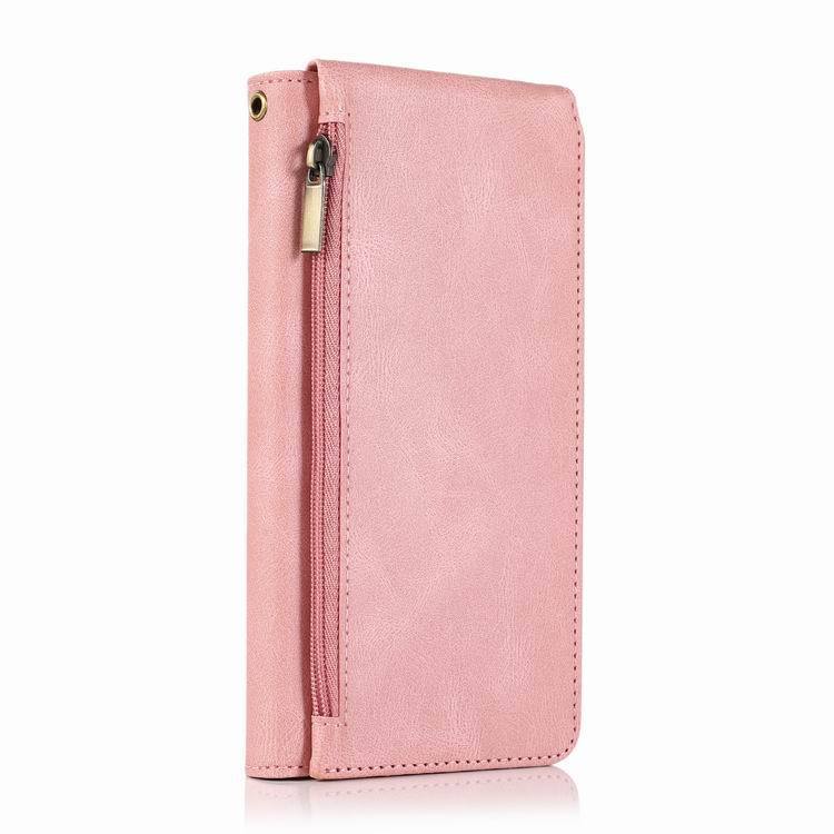 HKM-553811 Leather Wallet Phone Case - Solid Color Zipper Bag with Card Holder for Mobile Devices