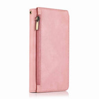 HKM-553811 Leather Wallet Phone Case - Solid Color Zipper Bag with Card Holder for Mobile Devices