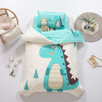 HKM-553875 Children's Cotton Quilt Set - Three-Piece Bedding with Fun Dinosaur and Animal Designs