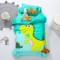 HKM-553875 Children's Cotton Quilt Set - Three-Piece Bedding with Fun Dinosaur and Animal Designs