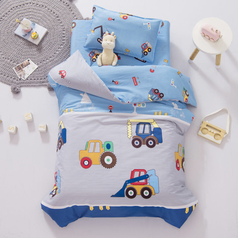 HKM-553875 Children's Cotton Quilt Set - Three-Piece Bedding with Fun Dinosaur and Animal Designs