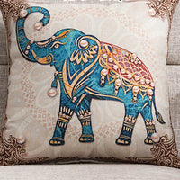 HKM-553939 Elephant-Themed Linen Cushion Cover - Floral Frame Designs, 45x45cm