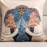 HKM-553939 Elephant-Themed Linen Cushion Cover - Floral Frame Designs, 45x45cm