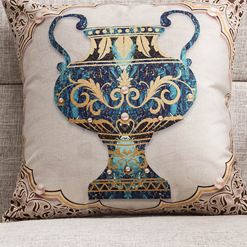 HKM-553939 Elephant-Themed Linen Cushion Cover - Floral Frame Designs, 45x45cm