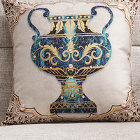 HKM-553939 Elephant-Themed Linen Cushion Cover - Floral Frame Designs, 45x45cm