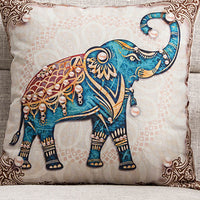 HKM-553939 Elephant-Themed Linen Cushion Cover - Floral Frame Designs, 45x45cm