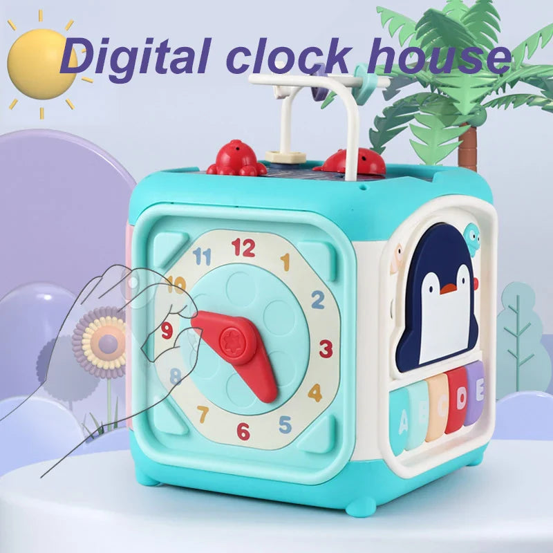 HKM-554131 Multifunctional Hexahedral Drum Toy for Baby Brain Development, 6 in 1 Educational Cube, Ages 3 Months+