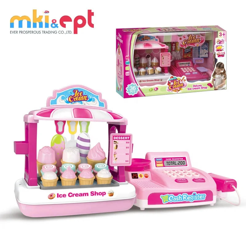 HKM-554387 Electric Cash Register Ice Cream Shop Toy Set for Kids Ages 2-7