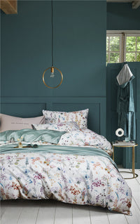 HKM-554387 Satin Cotton Four-Piece Pastoral Bedding Set with Floral and Plant Prints