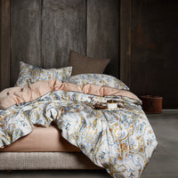 HKM-554387 Satin Cotton Four-Piece Pastoral Bedding Set with Floral and Plant Prints