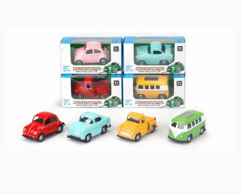 HKM-554515 Set of 4 Classic Mini Metal Car Toys Pull Back Action - Ages 2-13 Years