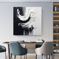 HKM-554643 Handmade Black and White Abstract Oil Painting on Canvas for Modern Home Decor - Unstretched and Frameless