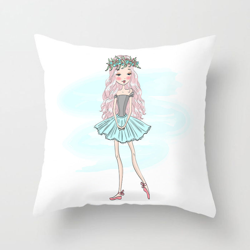 HKM-554771 Ballet Dancing Girl Pillowcase Cover in Polyester - 45x45 cm Character Design