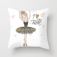 HKM-554771 Ballet Dancing Girl Pillowcase Cover in Polyester - 45x45 cm Character Design