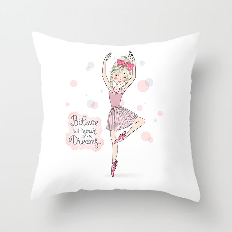 HKM-554771 Ballet Dancing Girl Pillowcase Cover in Polyester - 45x45 cm Character Design