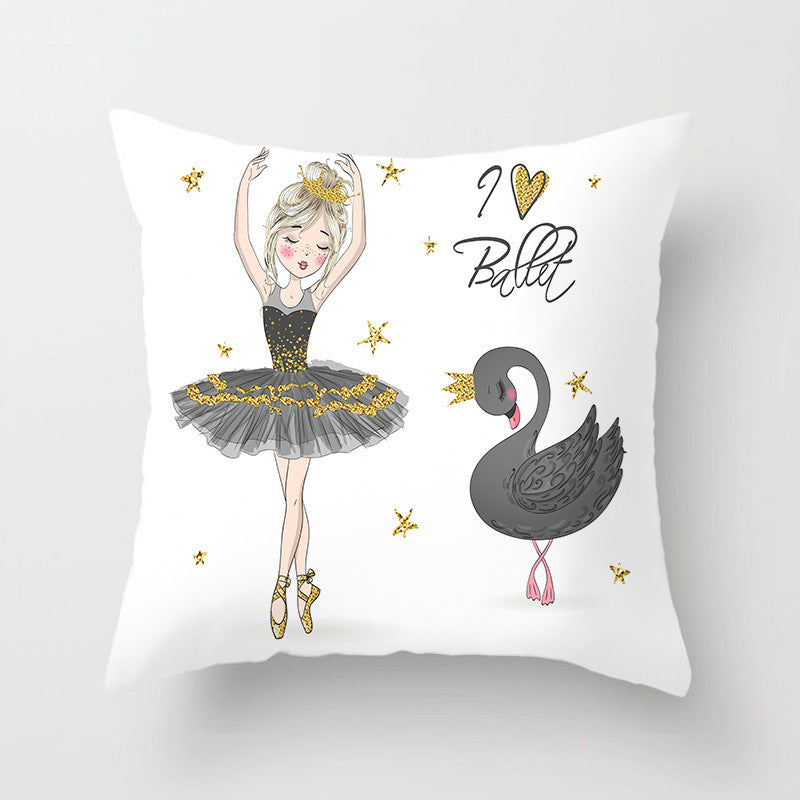 HKM-554771 Ballet Dancing Girl Pillowcase Cover in Polyester - 45x45 cm Character Design