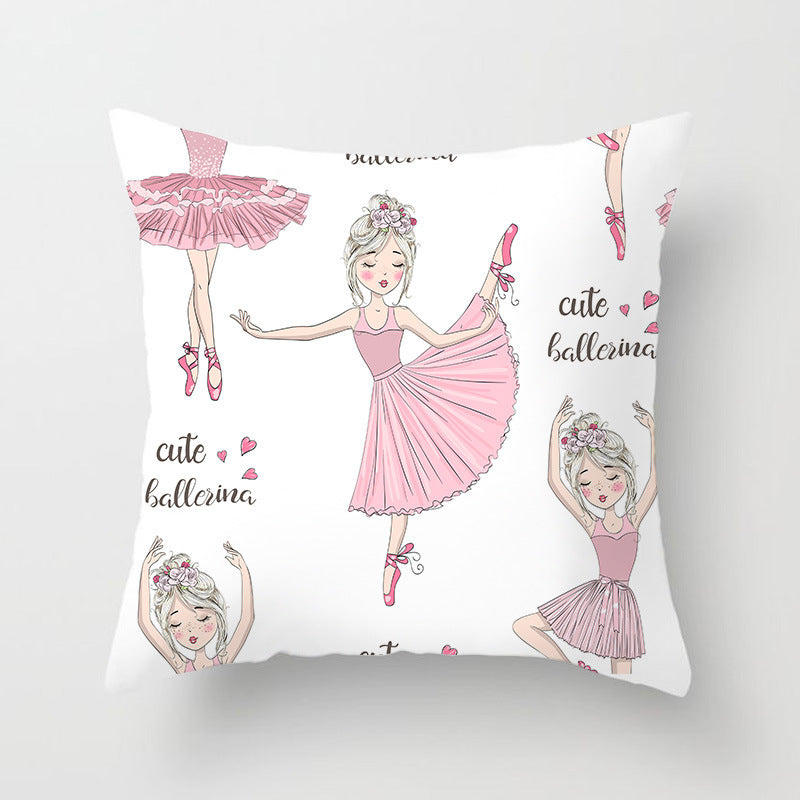 HKM-554771 Ballet Dancing Girl Pillowcase Cover in Polyester - 45x45 cm Character Design