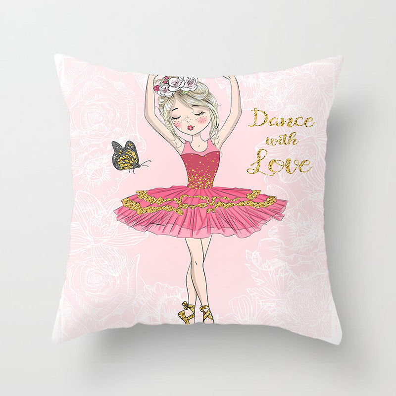 HKM-554771 Ballet Dancing Girl Pillowcase Cover in Polyester - 45x45 cm Character Design